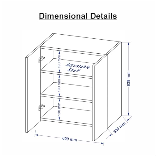 Image of 2 Door Multipurpose Wall Mounted Cabinet with Adjustable & Fixed Shelf | Storage for Modular Kitchen, Bathroom, Office & Living Room | DIY | Color-Asian Light | Size-60x33x63.8 Cm