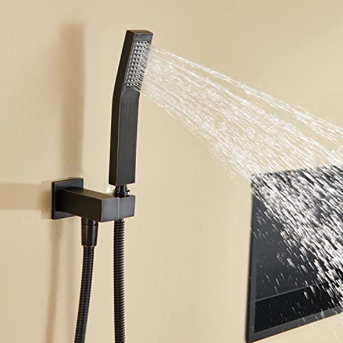 Image of Rain Shower System 12 Inches Shower Combo Set Oil Rubbed Bronze Wall Mount Faucet Bathroom Faucets with Rainfall Shower Head and Hand Shower