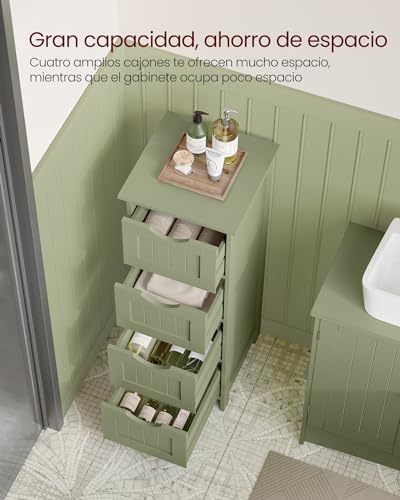 Miniatura 4 de Vasagle Armario De Baño, Armario De Almacenamiento De Pie, Con 4 Cajones, 30 X 30 X 82 Cm, Para Baño, Sala De Estar, Comedor, Cocina, Estilo Moderno, Verde Laurel Lhc040c02