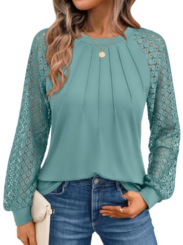 AUTOMET Womens Long Sleeve Shirts Lace Tops Business Casual