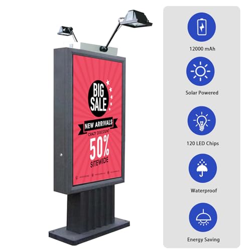 Image of Solar Sign Lights Outdoor, 120 LEDs Solar Sign Light, Waterproof, 12000 mAh Sign Lighting, Billboard Light, Commercial Lights for Real Estate Signs, Business, Advertisement, High Way