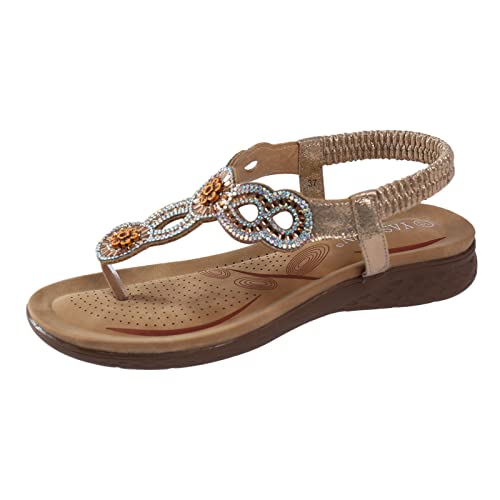 Sandales d'été bohème de plage avec strass et sangle en T pour femme
