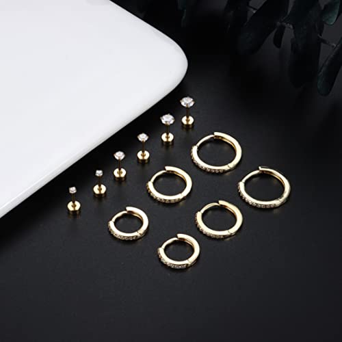 Fasacco 14K Flat Back Cartilage Earring Set For Multiple Piercing Tiny Cartilage Hoop Earrings Gold Dainty Flatback Cartilage Stud #TOP5