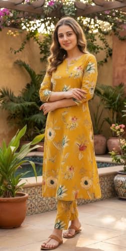 Image of CREATION & YOU Women Cotton Printed Kurta with Palazzo Set | Work /Office Wear Kurta Set for Women