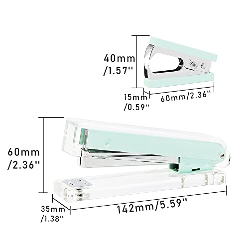 Mint Green Desk Stapler Staples Remover Set Clear Acrylic Body Metallic Stapler Manual Stapling Tool With Staple Remover Kit For Home School Office Desktop Accessories Stationery Supplies (Mint Green) #TOP6