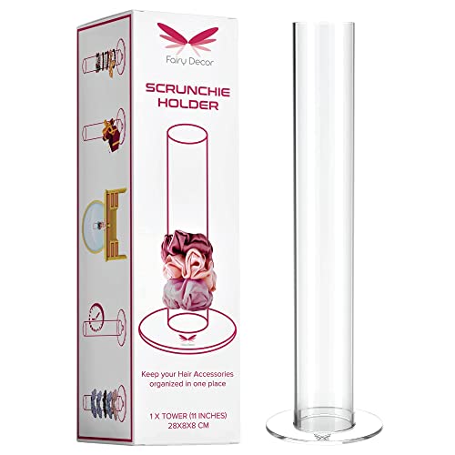 Fairy Decor Scrunchie Holder – Acrylic Hair Ties Organizer Stand for Teen Girls Gifts – Perfect for VSCO Girls Stuff – 11 Inches clear