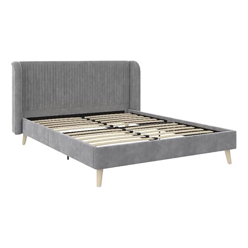 Novogratz Holly Upholstered Wingback Bed Frame, Queen, Light Gray Velvet #TOP3