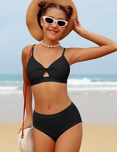 Girls Swimsuits 3 Piece Tropical Print Bathing Suits Twist Cross Bikini Set with Backless Wrap Dress Cover Up3