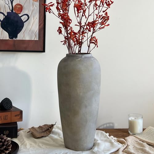 JIDOFUE Weißes Grau Rustikale Keramikvase für Wohnzimmer,38cm Große Vase...