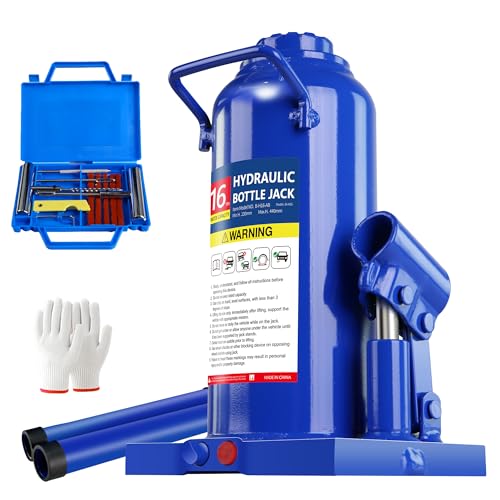 Hydraulic Bottle Jack Heavy Duty - 16 Ton Welded with Tire Kit for Heavy Trucks, Construction, Farm & Industrial