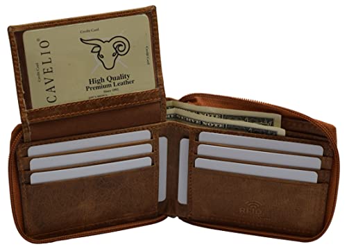 USA Zipper Bifold Wallet For Men or Women RFID Safe Comes in a Gift Box (Tan)2