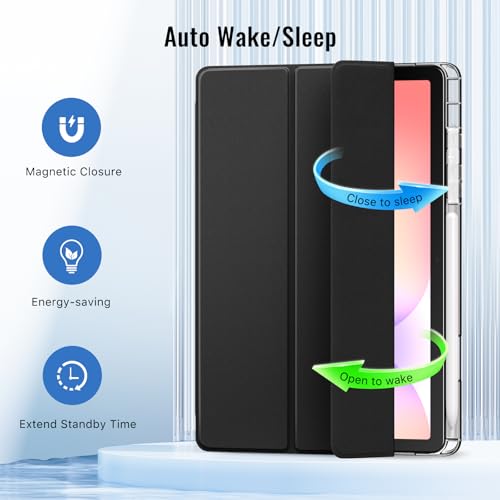 Image of MoKo Case for Samsung Galaxy Tab S10 Lite 10.9 Inch 2025 [SM-X400 /SM-X406B] with S Pen Holder, Slim Light Trifold Protective Cover with Hard PC Translucent Back Shell, Auto Wake /Sleep, Black