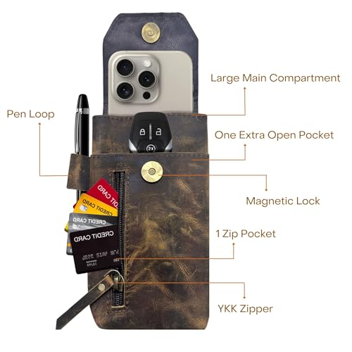 Genuine Full-Grain Distressed Brown Buffalo Leather Phone Holster