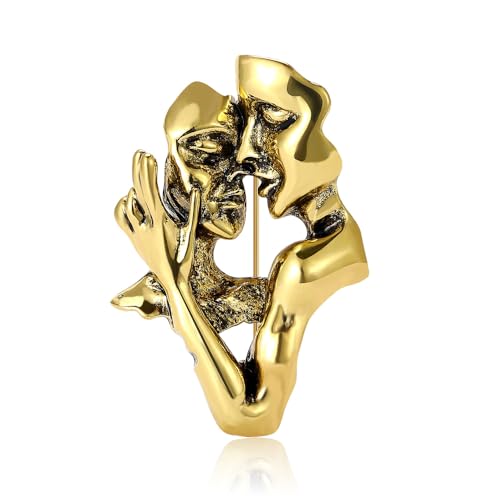 Image of Couples Kiss Shape Brooch Pins For Women Men Fashion Unique Corsage 3D Portrait Abstract Art Lovers Face Badge Lapel Pin Dress Suit Clothes Accessories Vintage Unisex Jewelry
