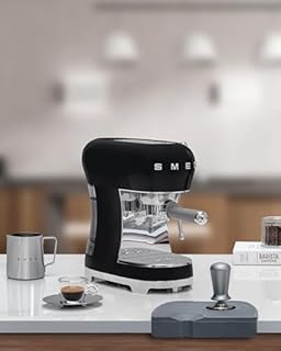 Smeg ECF02BLUK Espresso Coffee Machine with Steam Wand, 1950s Retro Design,stainless steel filter holder, an anti-drip system, Black