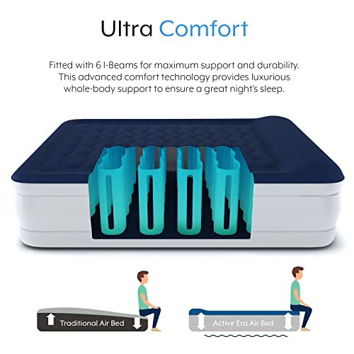 Active Era Luxury Queen Air Mattress With Built In Pump With Built-In Electric Pump And Raised Pillow - Elevated Double High Air Mattress Queen With Structured I-Beam Technology, Height 22" #TOP3