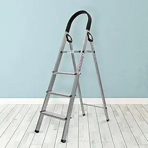 Plantex Wonder Aluminium Step Folding Ladder 4 Step for Home with Advanced Locking System - 4 Step Ladder (Silver & Black)
