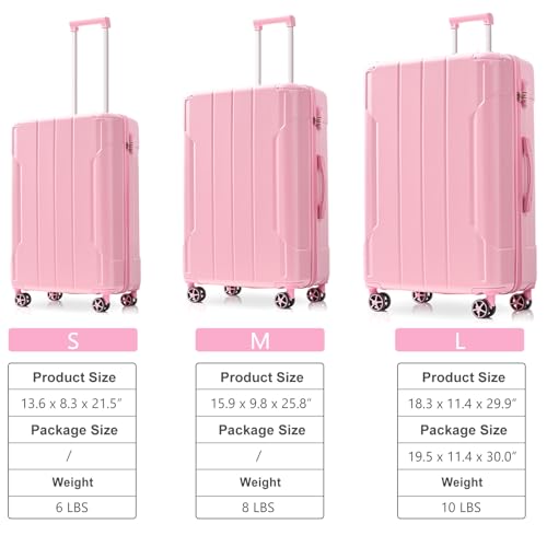 Luggage Sets 3 Piece,Hard shell ABS Lightweight Durable Suitcases with Double Spinner Wheels 20/24/28 Inch (Pink)3