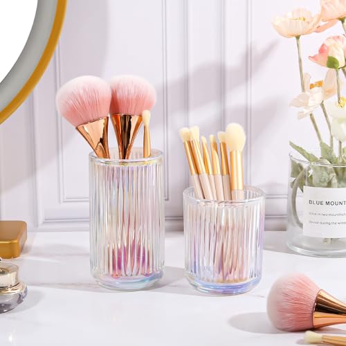 Image of DASITON Makeup Brush Holder Organizer, Crystal Glass Makeup Brushes Storage Holder, Vintage Make Up Brush Cup for Vanity, Pen Pencil Holder for Desk, Toothbrush Holders for Bathroom (Colorful SL)