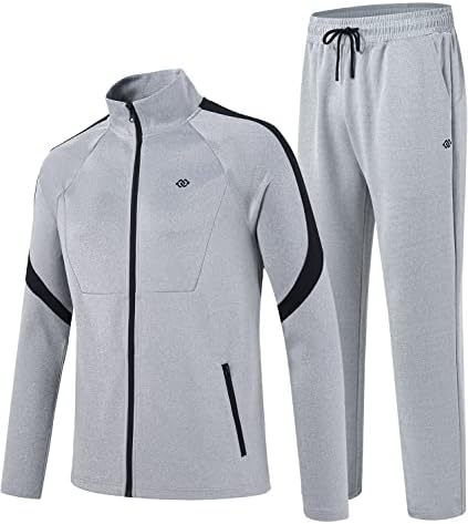 MoFiz Men's Tracksuit Casual Sports Athletic Sweatsuits Full Zip Jacket& Active Track Pants With Pockets Zip Light Gray &Black 2XL