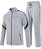 MoFiz Men's Tracksuit Casual Sports Athletic Sweatsuits Full Zip Jacket& Active Track Pants With Pockets Zip Light Gray &Black XL