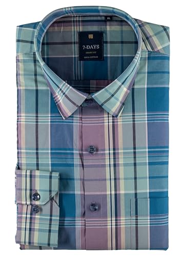 Image of 7-DAYS Men's Premium Check Shirt - 100% Cotton, Tailored Fit (Between Slim & Regular), Full Sleeve, with Pocket - Smart Office & Casual Look