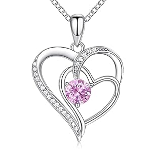 Birthstone Necklace for Women Jewelry 18K White Gold Heart Necklace Sterling Silver Diamond Necklaces Jewelry Birthday Gifts for Women Wife
