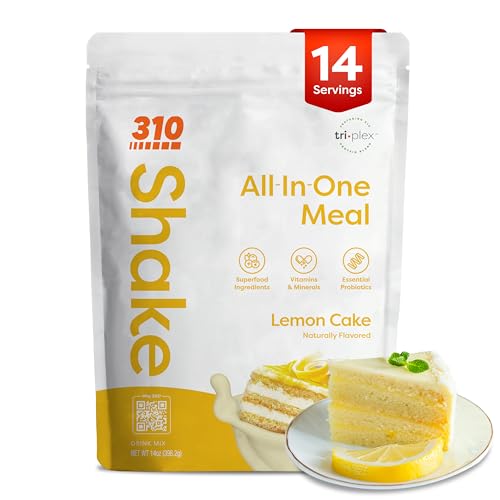 310 Nutrition All-In-One Meal Replacement Shake Powder - Plant-Based Protein Smoothie Blend w/ High Fiber, Probiotics &amp; Adaptogens - Low Carb, Vegan, Keto &amp; Paleo Friendly - Lemon Cake - 14 Servings
