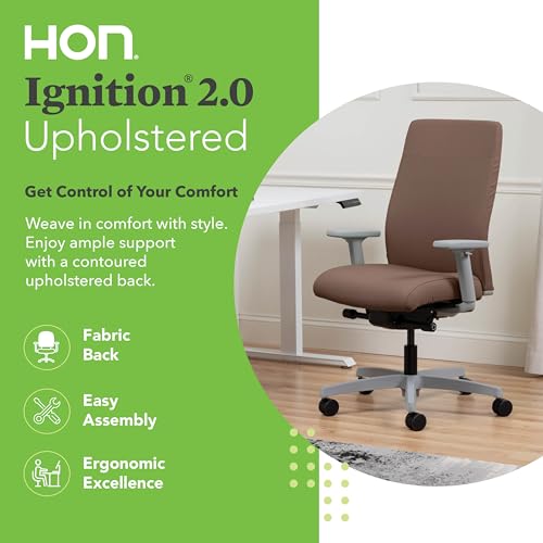 Image of HON Ignition 2.0 Ergonomic Office Chair with Adjustable Arms, Advanced Synchro‑Tilt Recline, Upholstered Desk and Computer Chair for Home Office or Workstation, Titanium Frame, Bark
