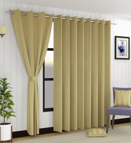 Image of LaVichitra 2 Pieces Solid Premium Blackout Curtains - Thermal Insulated, 3 Layered, 100% Opaque Window - 6 feet, Light Beige