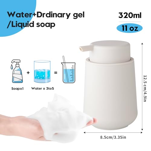 Image of YAUKPH Matte Beige Foaming Hand Soap Dispenser Plastic 11 oz - Modern Minimalist Style for Bathroom & Kitchen Countertop Refillable