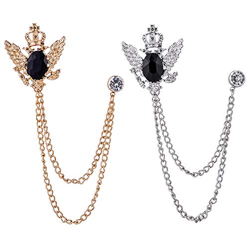 Huture 2PCS Men's Brooch Suit Pin Badge with Chains Brooch Buckle Chain Collar Lapel Pin for Men Shirt Collar Pin Chain Brooch Decoration Metal Brooch Pin Clips for Women Suit Tuxedo Tie Hat Scarf
