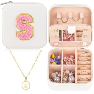 URSKYTOUS Travel Jewelry Case For Women Girls Jewelry Box Mini Jewelry Organizer Holder for Women Portable Personalized Teens Girls Birthday Gifts for Friends Sister Mom Bridesmaid Her（White S）