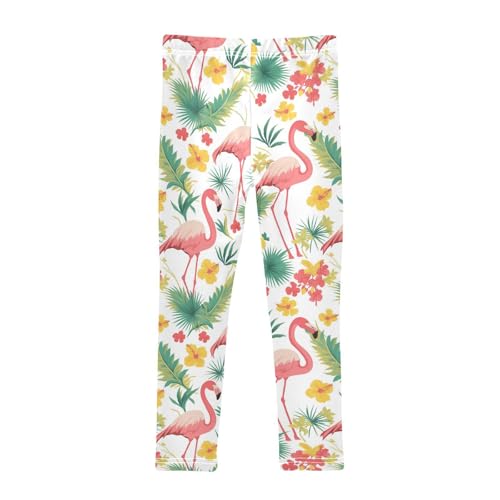 Wusikd Pink Flamingos Girls' Leggings Toddler Doodles Green Palm Trees Kids Yoga Pants Dance Active Tights 4T2