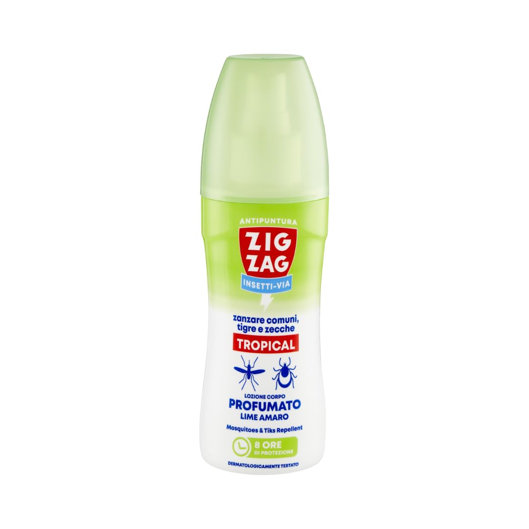 ZIG-ZAG lozione antizanzare corpo, Repellente zanzare zecche tafani, Lime amaro, 100 ml