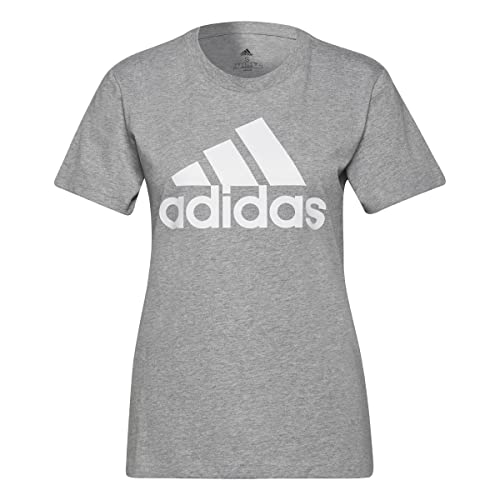 Adidas Femme Essentials Logo Tee, Medium Grey Heather/White, XS