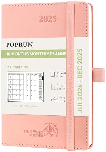 POPRUN Academic Pocket Diary 2025-2026 Slim (16.5x9 Cm) Week To View Spiral 17 Months (Aug'25