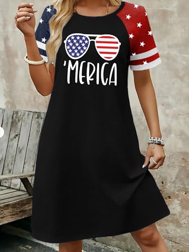 Image of YI XIANG RAN 4th of July Dress Women: American Flag Dresses USA Stars Stripes Shirt Patriotic Tshirt Summer Sundress