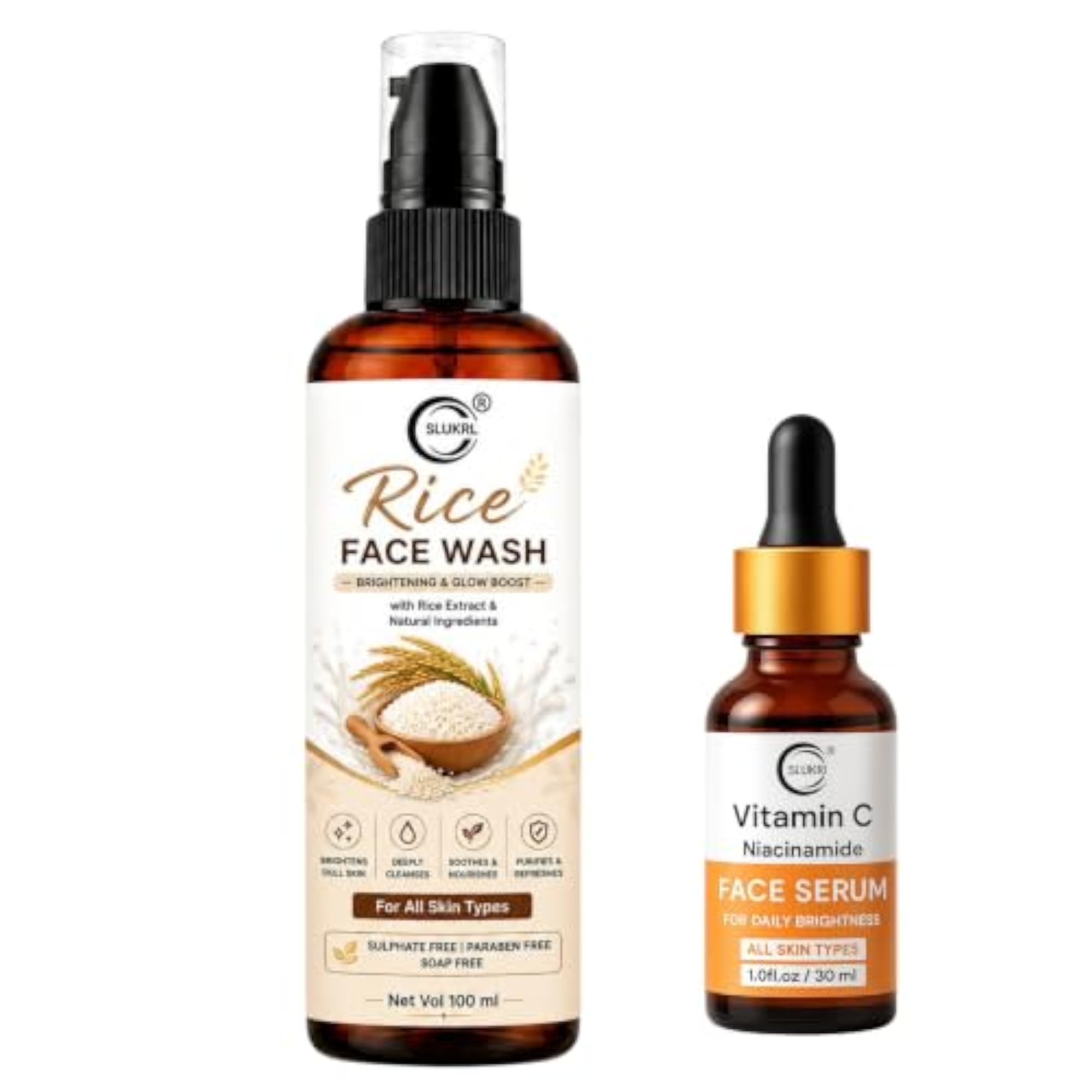 Rice Face Wash & Vitamin C Serum Set for Daily Cleansing