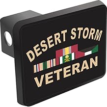MilitaryBest Desert Storm Veteran Black Plastic Trailer Hitch Cover with Aluminum Insert