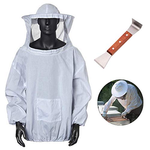 SIRIGOGO Bee Coat,Anti bee suit protective Beekeeper Cotton Beekeeping Jacket Veil Beekeeper Equip Professional Beekeeping, Bee Keeping Suit, J Hook Hive Tool Set