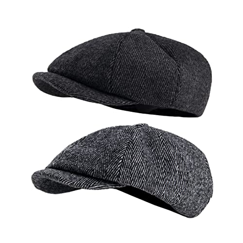 Opiniones de Boinas para Mujer Top 10. 46 Hccfit Paquete de 2 Gorras Planas Newsboy Peaky Herringbone Baker Boy para Hombres y Mujeres