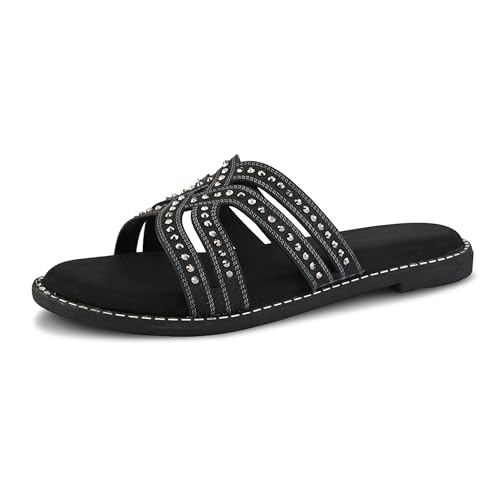 Image of Centrino Women's Beaded Flat Sandals| Open Toe Stylish Slip-On Sandals for Ladies | Metallic Crisscross Straps with Soft Cushioned Footbed for Comfort | Lightweight Casual Fashion Footwear (9305)