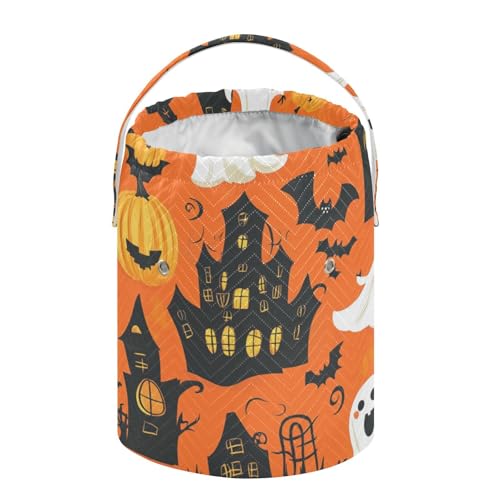 Image of Tatenale Crochet Bag Yarn Bag Knitting Project Bag with Pockets and Handle Portable Yarn Storage Organizer Tangle Free 8.3x11 InchFunny Orange Halloween Bat Castle Ghost Pumpkins17