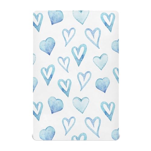 Kigai Valentine's Day Blue Love Heart Crib Sheet for Boys and Girls Jersey Knit Fitted Crib Sheet Cozy Soft Breathable Baby Crib Sheet Standard Baby Sheet and Toddler Bed Sheet, 28 x 52 in