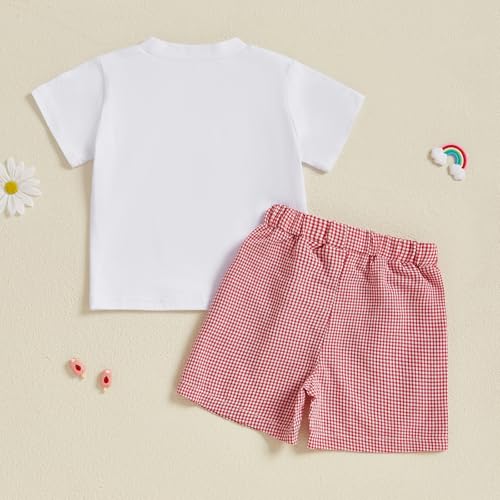 Image of 4th Of July Toddler Boy Outfit Popsicle American Flag T-Shirt and Gingham Plaid Shorts Set Independence Day Clothes