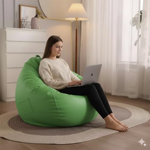 Image of 4XL Leatherette Bean Bag Chair with Footrest & Cushion with Beans Filled (Ready to Use) Color- (Green, Bean Bag Only)