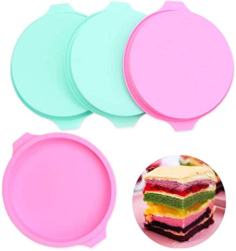 4PCS Layer Cake Mold Round Silicone Cake Molds 8 inch Rainbow Cake Pans Pizza Pastry Baking Pan Silicone Bakeware Set of 4