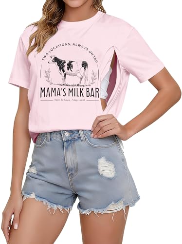 Image of Comfort Breastfeeding Shirts for Women Double Zip Nursing Tops Loose Fit Maternity Tees Casual Pregnancy Clothes