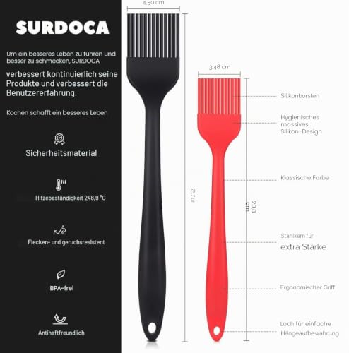 SURDOCA Backpinsel Silikonpinsel Küchenpinsel kochpinsel - 8.2\ BPA-freies Silikon in Lebensmittelqualität Pinsel Küche, 446℉ (230℃) Wärmebeständigkeit Pinsel Backen BBQ Grillpinsel